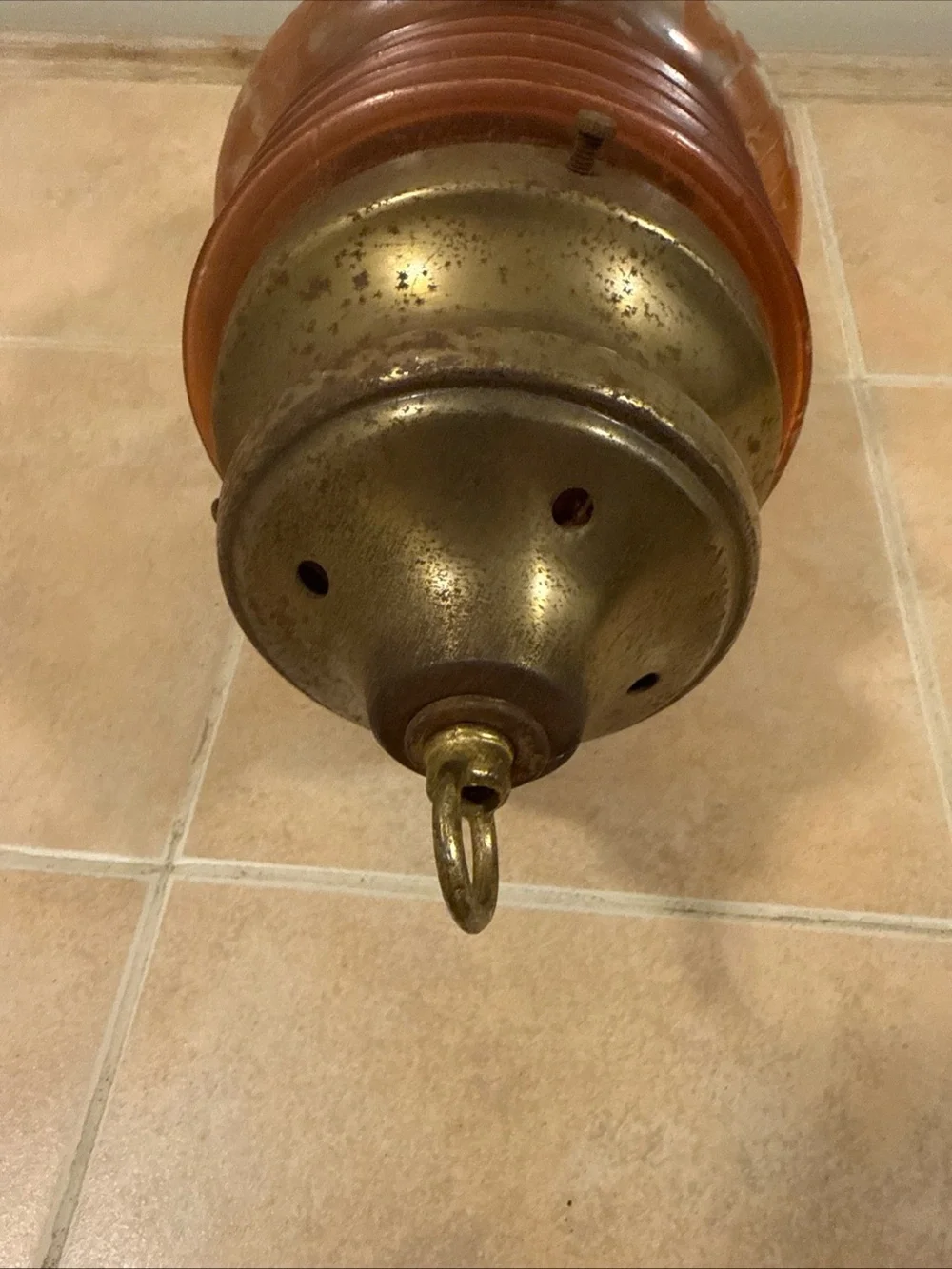 Vintage Brass Nautical Red Glass Electric Hanging Pendant Lamp